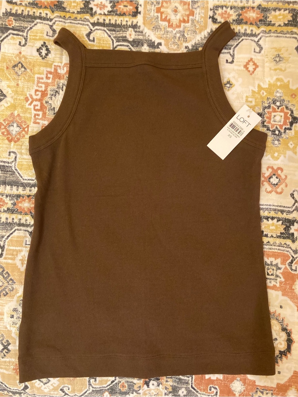 LOFT Brown Ribbed Square-Neck Tank